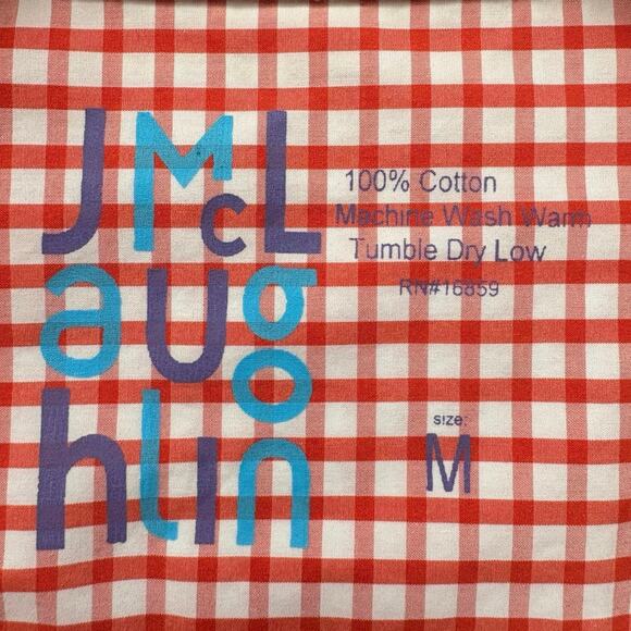 J.McLaughlin Orange Gingham Button-Down Shirt Men’s Size M 100% Cotton Preppy - Picture 6 of 7